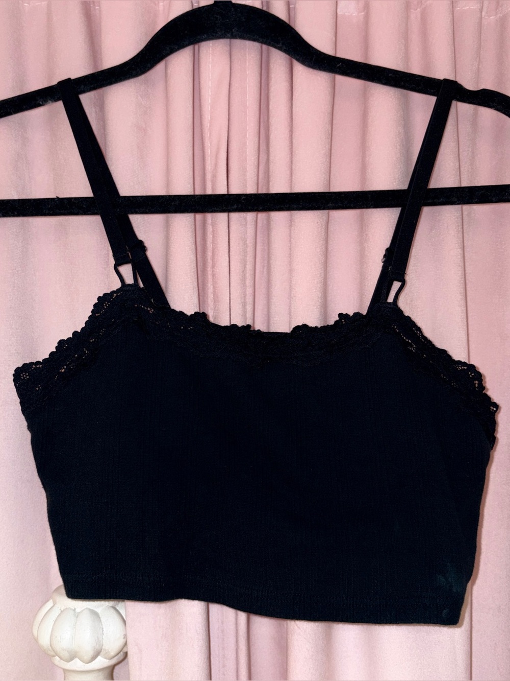 Aerie Black Lace-Trim Cami Crop Top